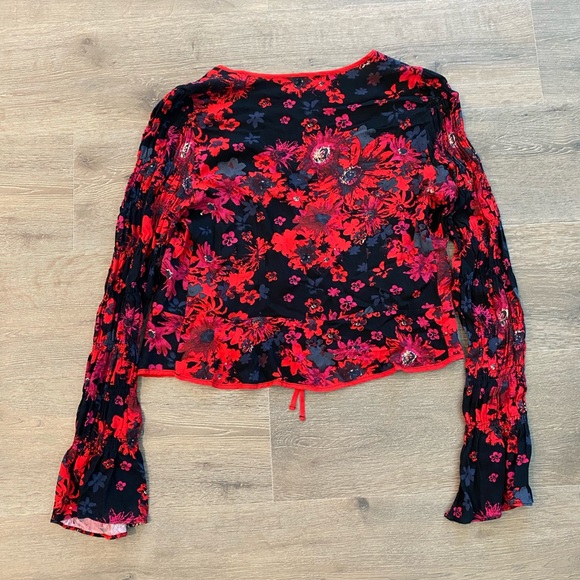 Free People Venice Tie Front Floral Boho Cardigan Top - Picture 6 of 12